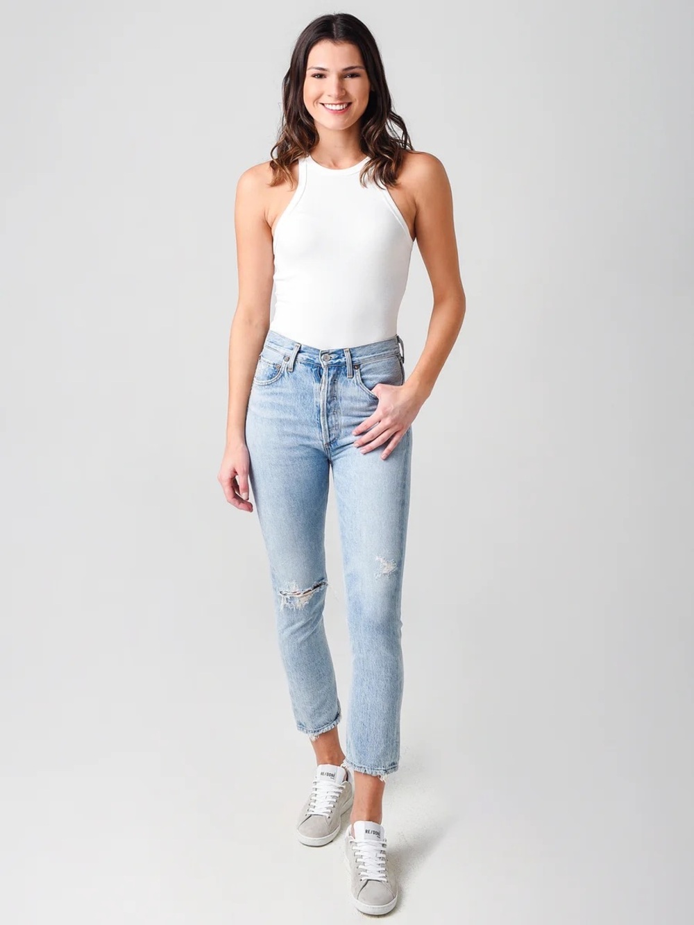 AGOLDE white Maria high neck racerback bodysuit